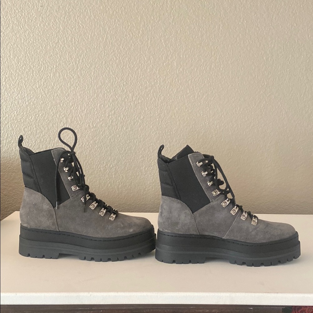 Marc Fisher Gray Combat Boots with Black Laces and Thick Rubber Soles never worn